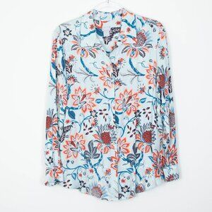 Chicos Womens Blue Paisley Long Sleeve Button Up Floral Shirt‎ Size 2 Large NWOT